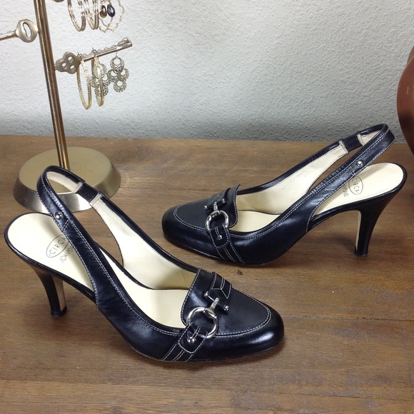 Joan & David Black Leather Slingback Heel - Picture 3 of 8